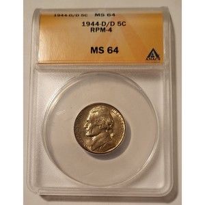 1944 D/D Jefferson Silver Nickel RPM-4 MS64 ANACS